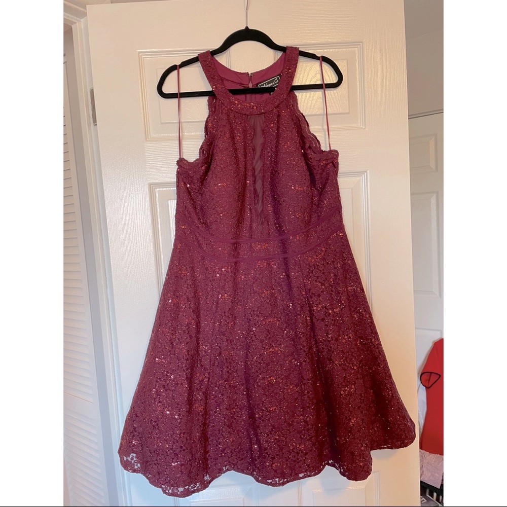 Purple High-Neck Sparkle A-Line Dress